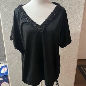 Teddi of California‎ Vintage Black V Neck Sequins Top Blouse SZ 42 Disco 60/70’s